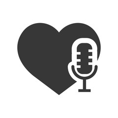 heart shape with retro microphone  icon silhouette. vector illustration