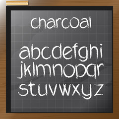Obraz premium Digital vector charcoal hand drawn alphabet, on a blackboard with grid, flat style