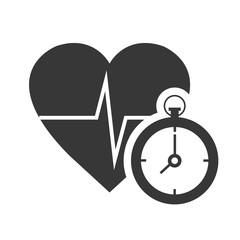 cardio pulse heart with chronometer device icon silhouette. vector illustration