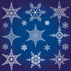 Snowflakes icon collection.Winter crystal star shape