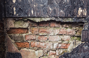 dilapidated wall with brick walls