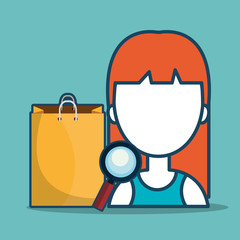 avatar woman person with shopping bag and magnifying glass icon. vector illustration