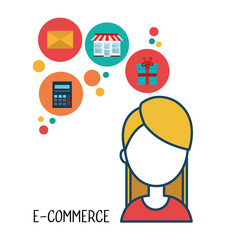 avatar woman with shopping and ecommerce icon set. colorful design. vector illustration