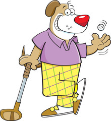 Cartoon illustration of a dog playing golf.