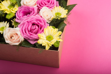 Fresh roses in gift box