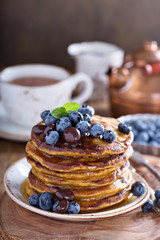 Pumpkin pancakes with blueberries