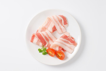Thin slices of raw side pork