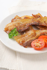 Pan fried side pork bacon