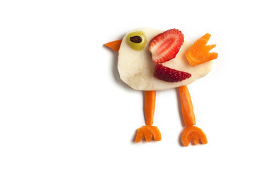 Food art creative concepts. Cute animal made of fruits such as apples and strawberry isolated on white background.