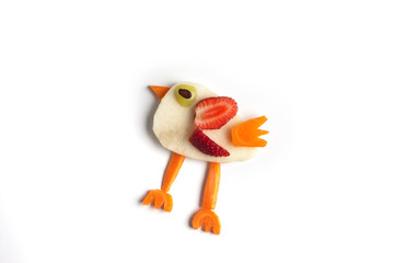 Food art creative concepts. Cute animal made of fruits such as apples and strawberry isolated on white background.