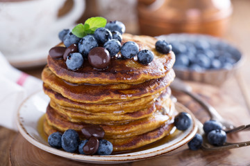 Pumpkin pancakes with blueberries