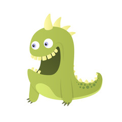 Cute green monster smiling. Eps10 vector.