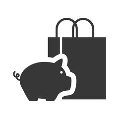 piggy moneybox with shopping bag icon silhouette. vector illustration