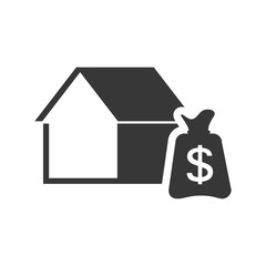 house property shape with money bag icon silhouette. vector illustration