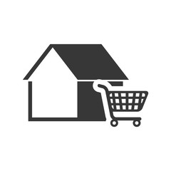 house property shape with shopping cart icon silhouette. vector illustration