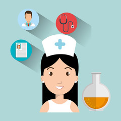 avatar woman nurse with medicine icon set. colorful design. vector illustration