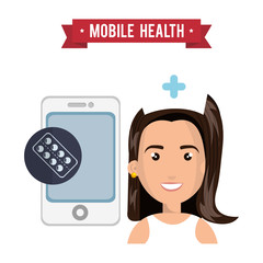 smartphone technology device and avatar woman nurse smiling with medicine icon. mobile health theme. colorful design. vector illustration