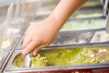 Ice cream Ice cream scooped out of container
