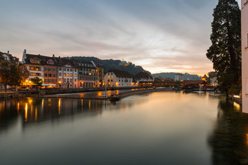 Fototapeta na wymiar Sunset over the waterfront, Lucerne , Switzerland