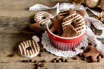 red bowl with christmas cookies and marshmallow