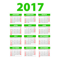 2017 calendar or desk planner, 12 month set green