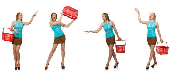 Composite photo of woman with shopping basket