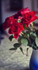 Interiors, red rose bouquet