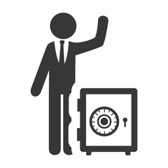 avatar business man wearing suit and tie and safebox icon silhouette. vector illustration