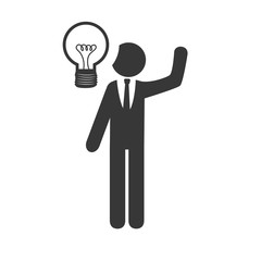 avatar business man wearing suit and tie and bulb light icon silhouette. vector illustration