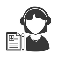 avatar woman online support call center with document page icon silhouette. vector illustration