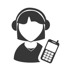 avatar woman online support call center with mobile phone icon silhouette. vector illustration