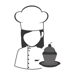avatar food chef woman with cupcake sweet dessert icon silhouette. vector illustration