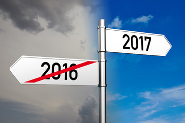 Wegweiser zeigt neues Jahr 2017