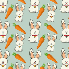 cute rabbit animal and orange carrot vegetable. bunny background. colorful design. vector illustration