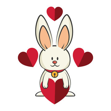 cute rabbit animal with red heart shape. love bunny. colorful design. vector illustration