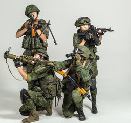 Group of russian soldiers  on white background