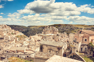 Naklejka premium Antica città di Matera all'alba
