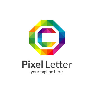 Pixel C letter logo. C logo template