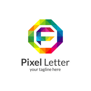 Pixel F letter logo. F logo template