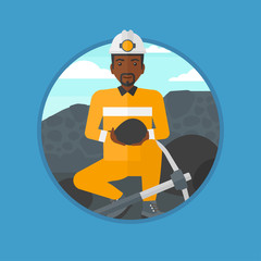 Miner with coal in hands vector illustration.