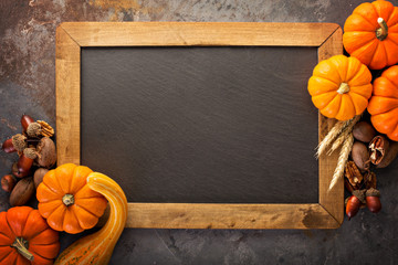 Fall chalkboard frame with pumpkins