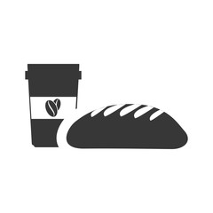 bread bakery food product with coffee cup icon silhouette. vector illustration