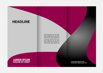 Fototapeta premium Template design of red trifold brochure with stripes and circles. Editable and light vector with places for photos. Proportionally A4 
