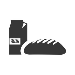 bread bakery food product with milk box icon silhouette. vector illustration