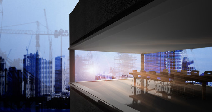 business concept of transparent meeting room / 3D Rendering