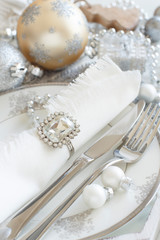Silver and cream Christmas Table Setting