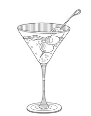 Martini adult coloring page in zentangle style - 121835860