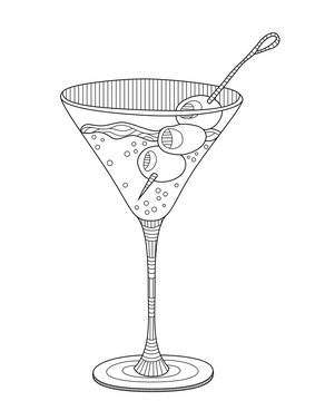 recommend clip art: Martini adult coloring page in zentangle style
