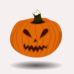 Halloween pumpkin with scary face on white. Vector