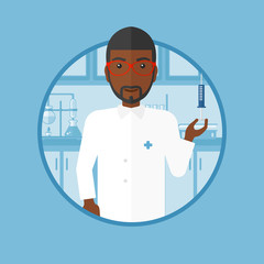 Laboratory assistant with syringe in lab.